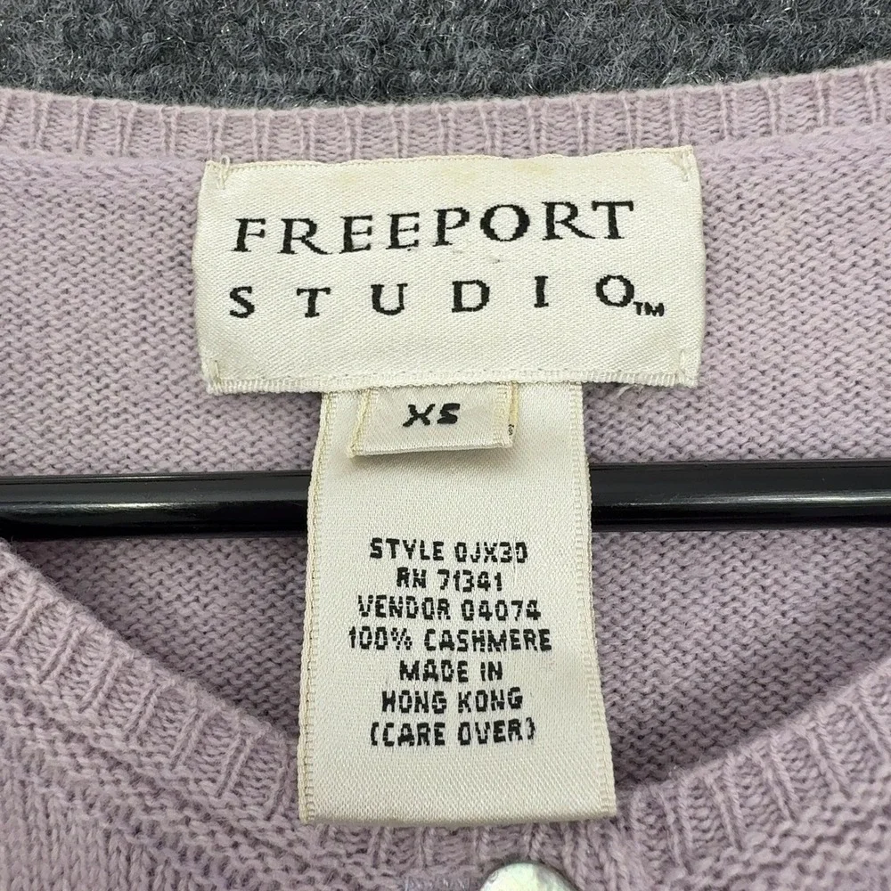Freeport Studio Cardigan Womens XS Purple Cashmere Short Sleeve Knit Classic